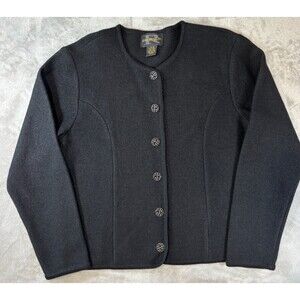 Vintage Wool Cardigan Jacket Women M Black Button Front Minimalist Old Money